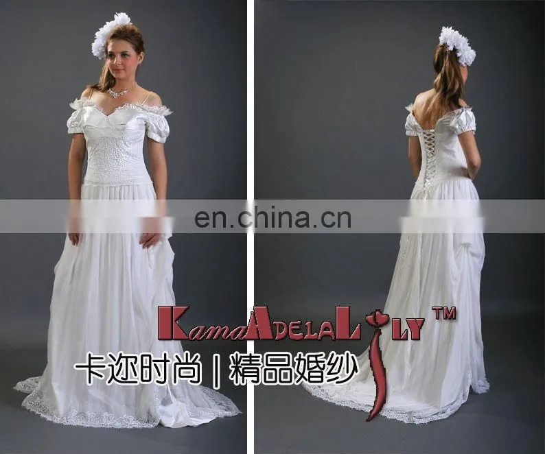 EB401 Elegant Short sleeve V-neck Wedding dress chiffon fishtail wedding gown