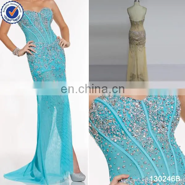 stunning sheer crystal beaded side split unique prom dresses for night party