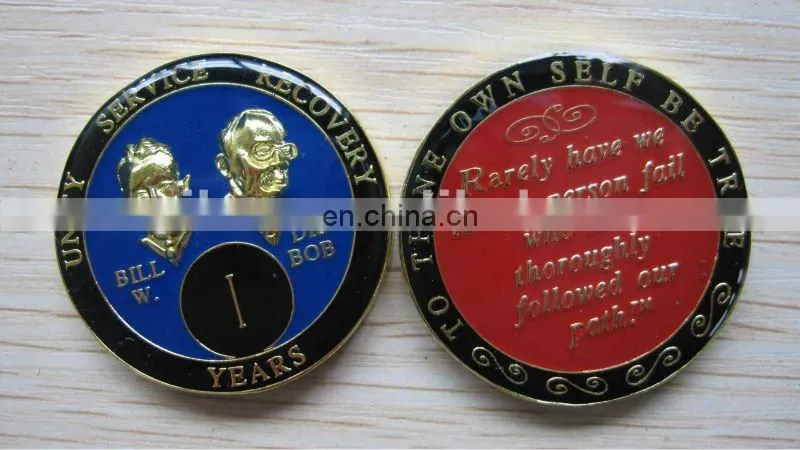 Wholesale metal epoxy soft enamel coin with gold plating