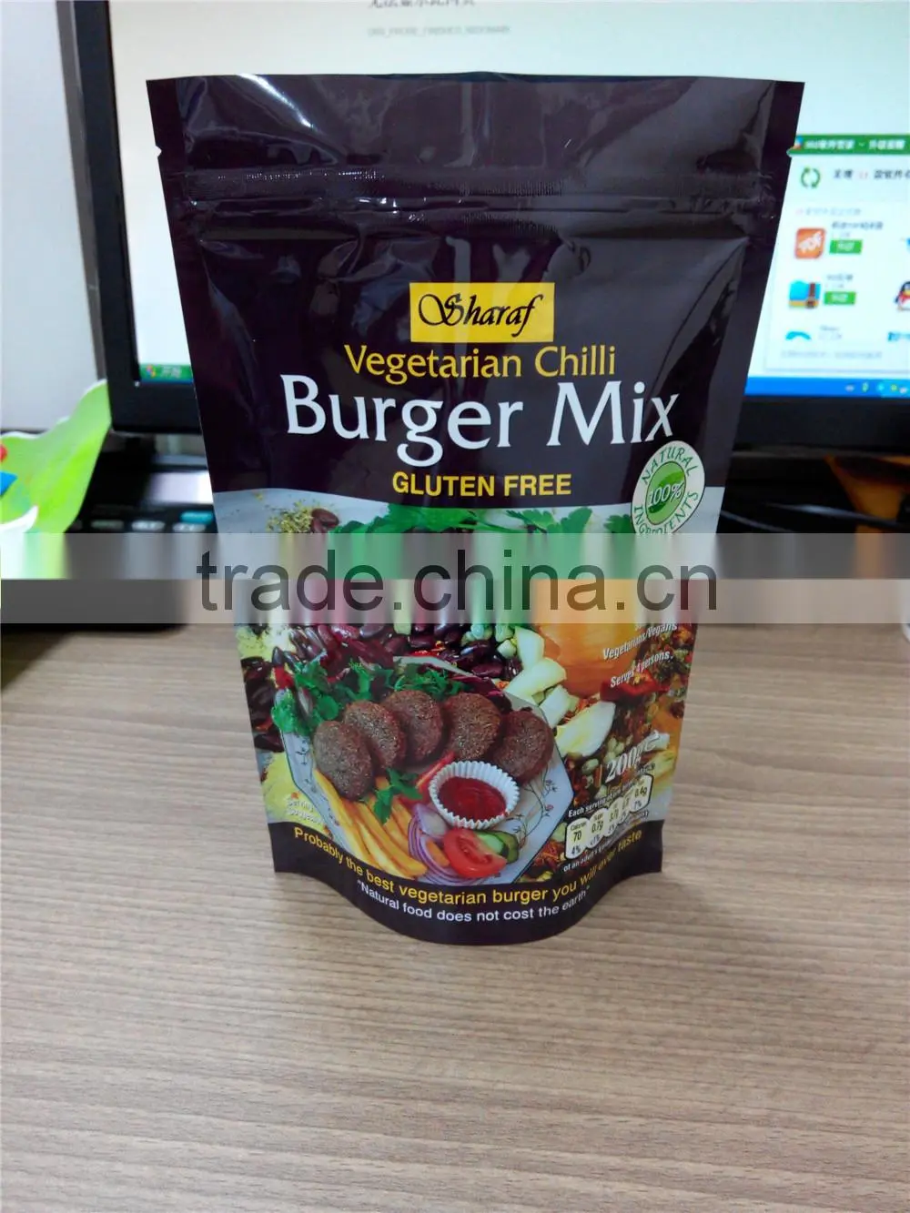 Aluminum Foil Customer Printing Laminated Plastic stand up pouch with zip lock for dried vegetable