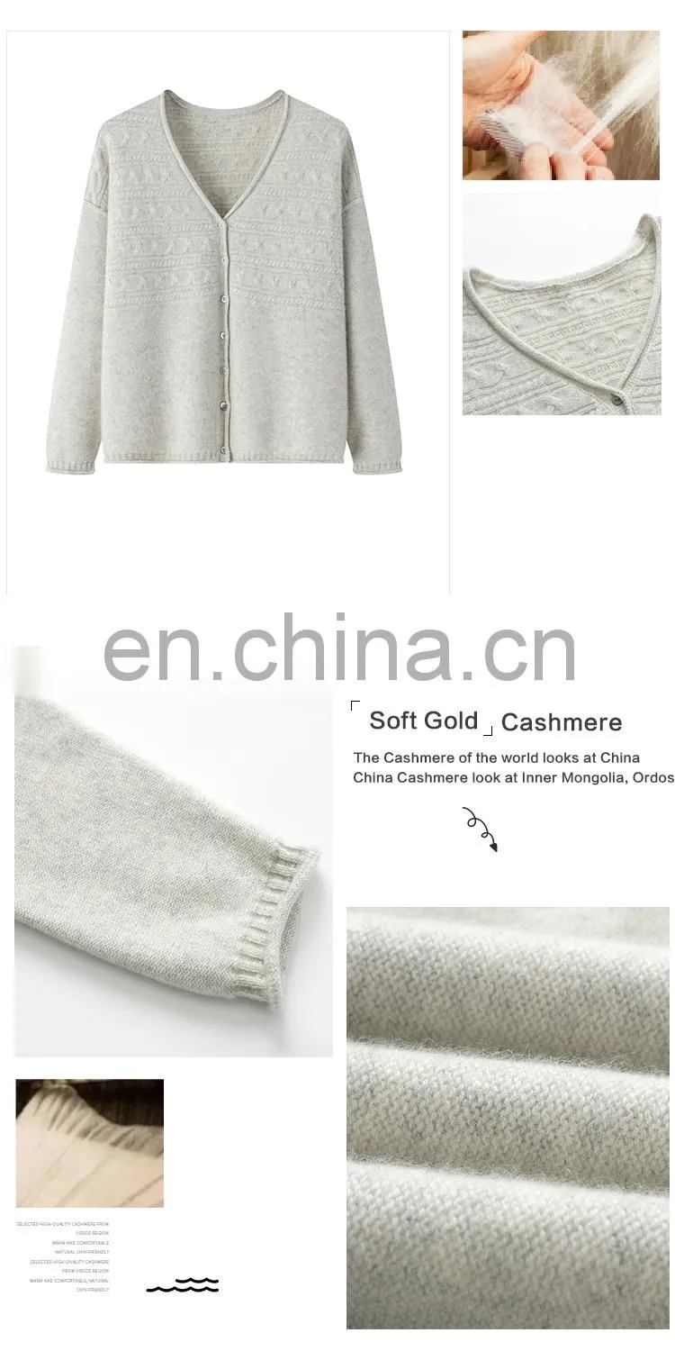 Wholesale Autumn Women's Casual Jacquard Knit Cardigan V-Neck Single Breast with Button Decoration OEM Service Available