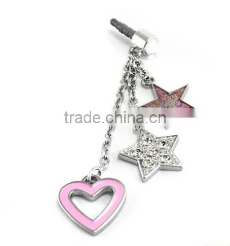 enamel metal dangle charm phone anti dust plug for earphone