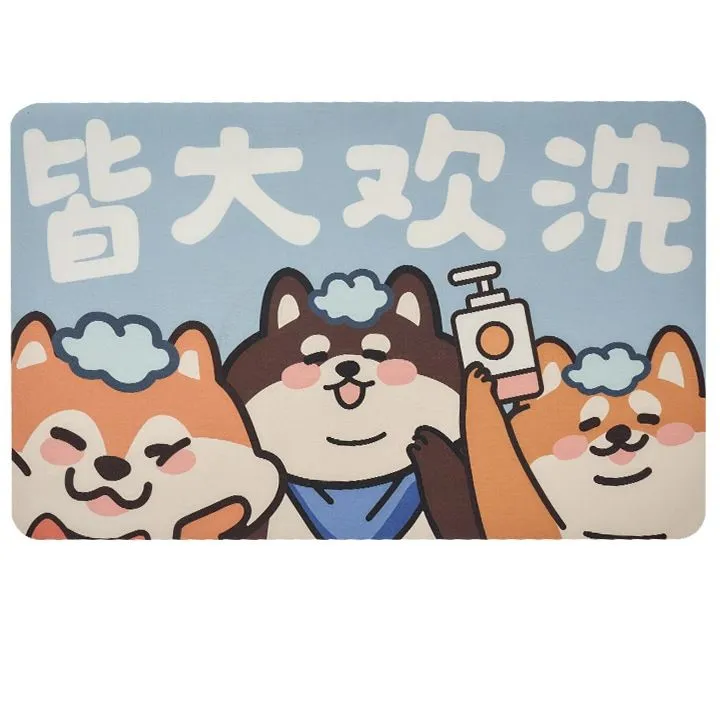 blue cute dogs Shiba Inu printed diatomite stone bath mat
