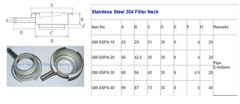 Stainless steel filler neck