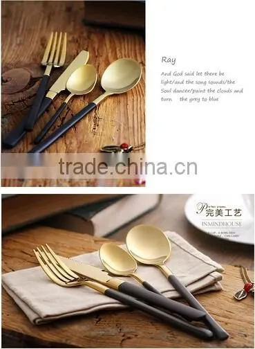 4pcs luxury flateware Cutlery Set/Tableware set gold with black handle