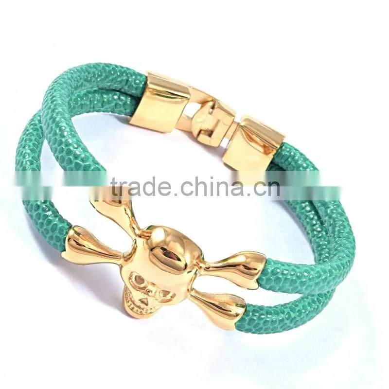 Wholesale Customized Logo Genuine leather silver gold skull bangle bracelet for ARSL-04599