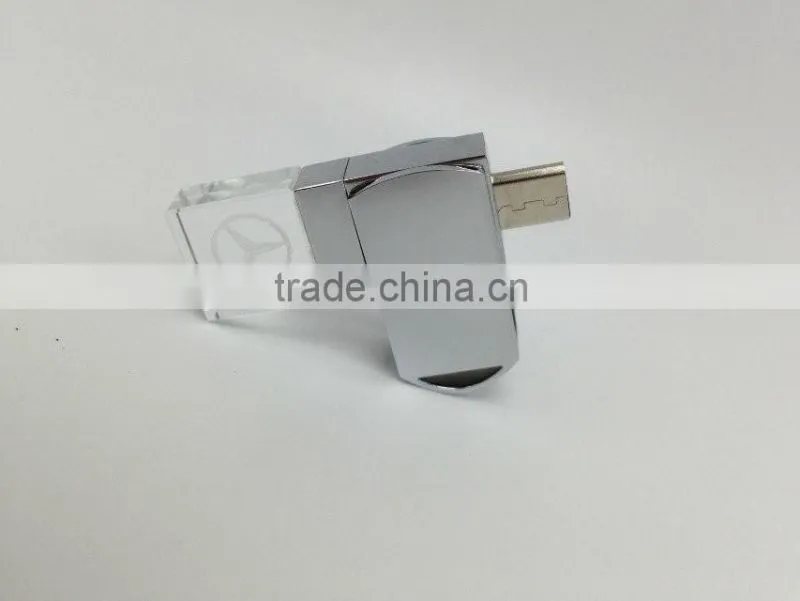crystal usb stick 8gb 16gb 32gb 64gb engrave custom logo light up android phone with usb otg