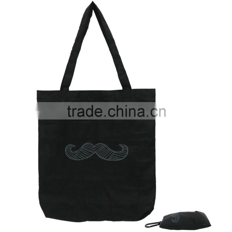 polyester pocket moustache foldable bag, tote bag for women