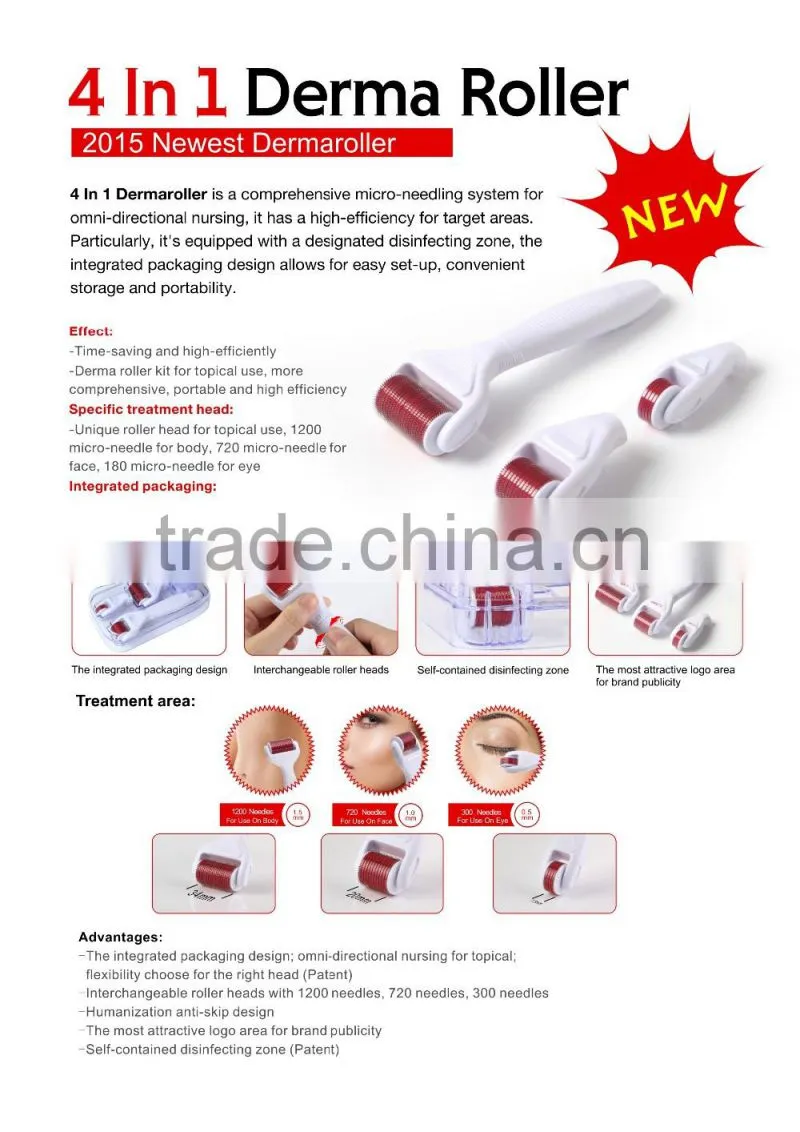 Personal Beauty care derma roller with 4 heads and disinfecting zone derma roller