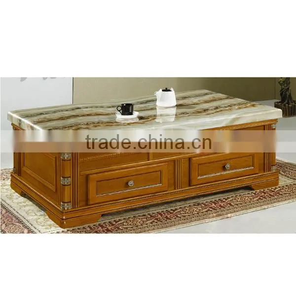Antique wooden coffee table with marble top