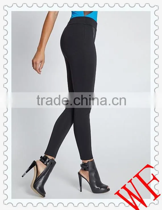Hot! 2014 wholesale Fashion black strip shiny high waisted faux leather leggings