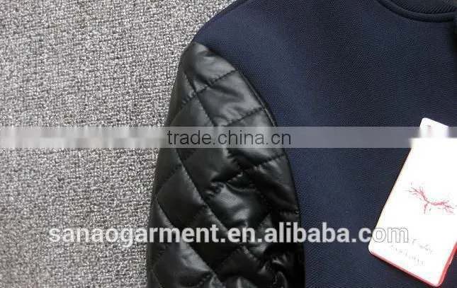 2015 casual men's splicing imitation leather sleeve baseball jacket