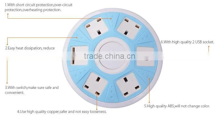 CE approved 5 ways individual switch USB extension socket