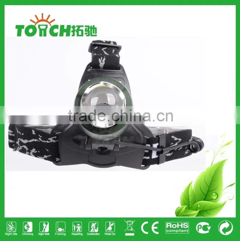Green color rotate focus LED headlamp zoom light with attack head aluminum alloy metal LED headlights