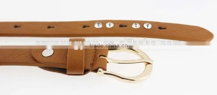Women's fashion pu leather shiny rhinestone belt with shiny gold buckles in yiwu