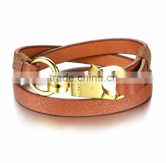 Custom handmade brown leather cuff bracelet with hook