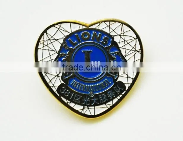Customized heart shaped gold plated lapel pins