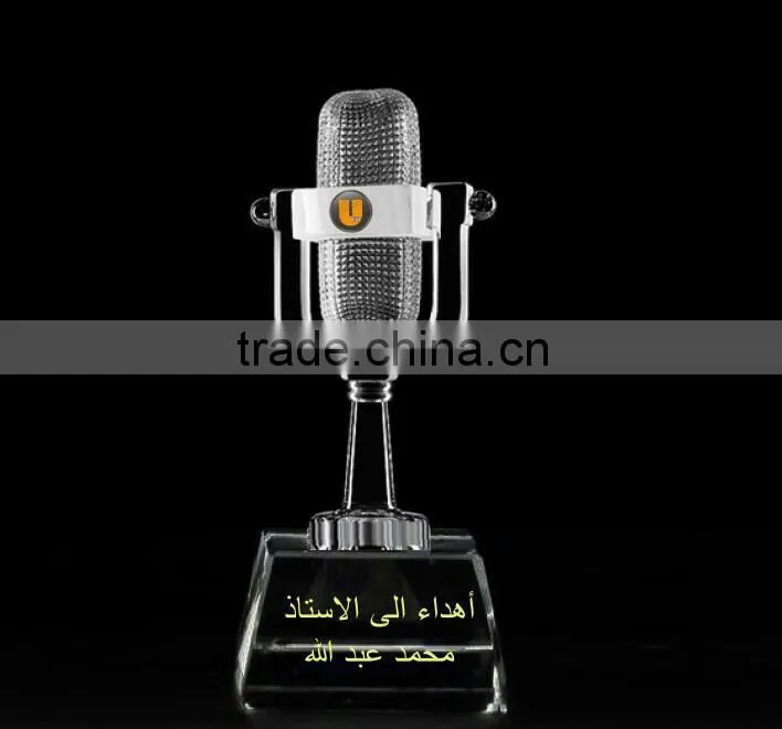 Microphone trophy TV show competetion award with flag engraving K9 crystal eurovision song contest eurovision trophy