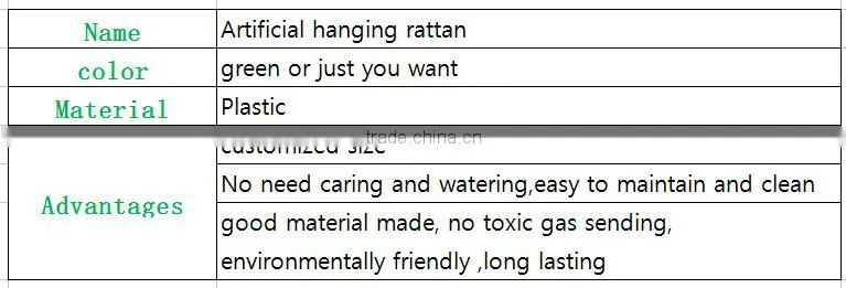 Artificial hanging rattan wall plant for indoor decoration