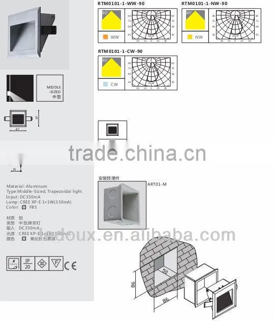 indoor square 87*87mm stair led light/recessed stair light/stair step light