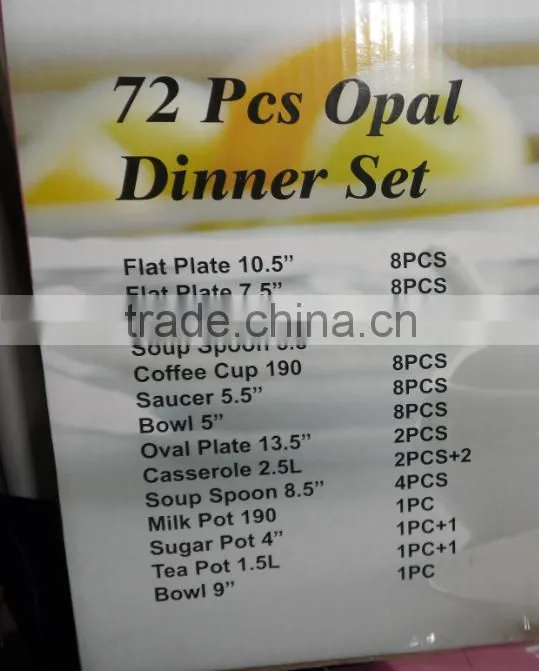 72pcs Spin Set Opal Glass Dinnerware Tableware