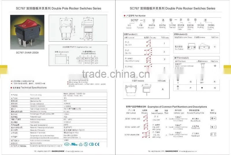 SC767 double pole rocker switch for coffee machine and coffee maker,t85,1E4/5E4