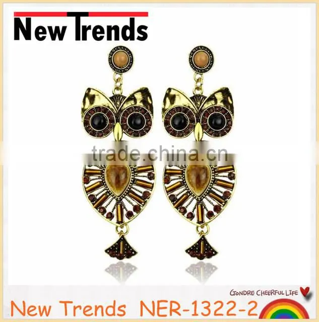 Wedding accessories alloy plated rhinestone chandelier owl earring
