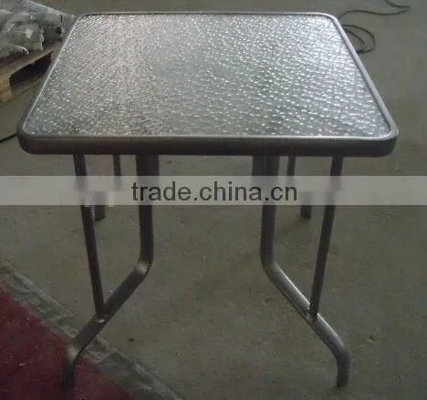 Outdoor modern design long narrow tempered glass table for coffee shop garden YT37