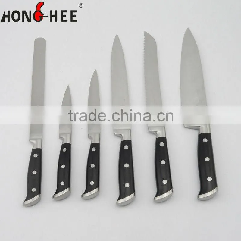OEM Pipe Shape 5pcs Wooden Block Kitchen Knife