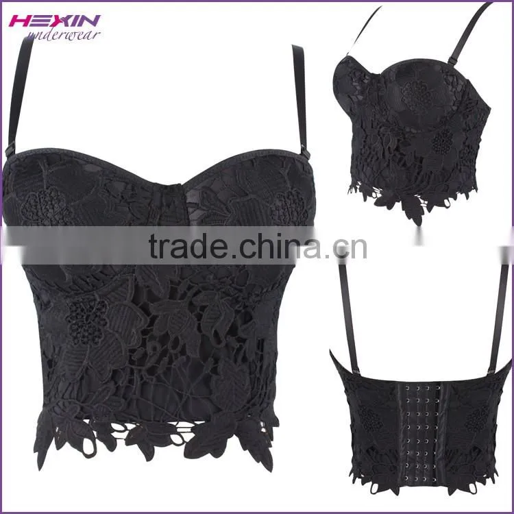 Latest Tops Designs Black Floral Girls Bustier Corset Lace Crop Top
