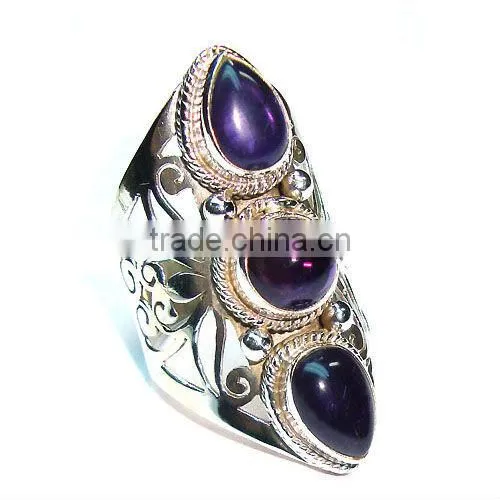 .925 Sterling Silver Faceted Semi Precious Citirne Stone Ring