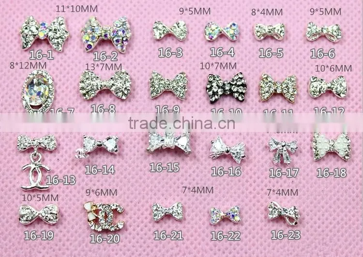 zircon shining AB color bow shape fancy metal small jewelry for nail art