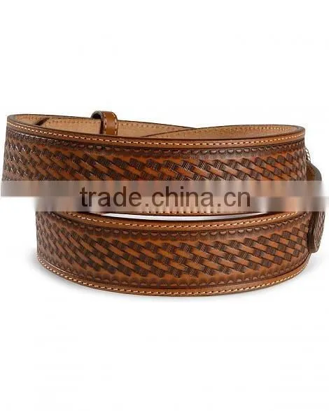Western men rodeo style cowhide leather ranger basketweave emboss leather belts wholesale