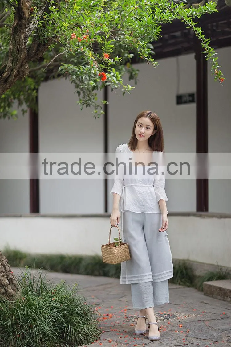 Chinese wind restoring ancient ways is pure color shirt