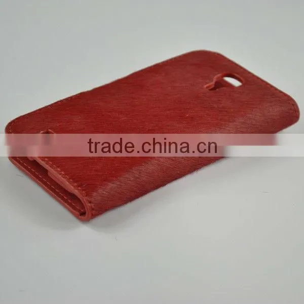 Factory wholesale new wallet design real leather horsehair case for Samsung S4 i9500 with card slot OEM