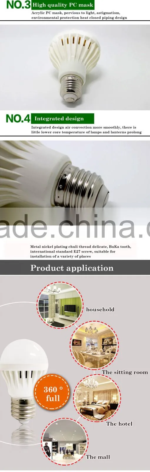 Factory price full plastic E27 LED bulb 3w 5w for house