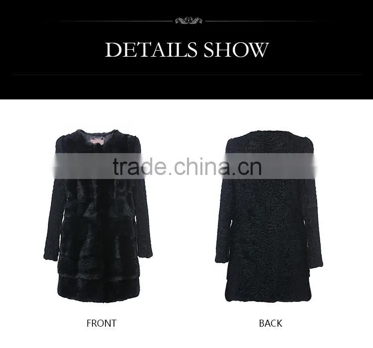 Cheap price black mink fur coat with kara