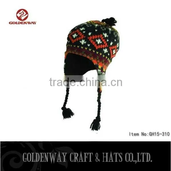 2016 Men's winter worn peruvian hat/ cheap wholesale custom beanies with ears