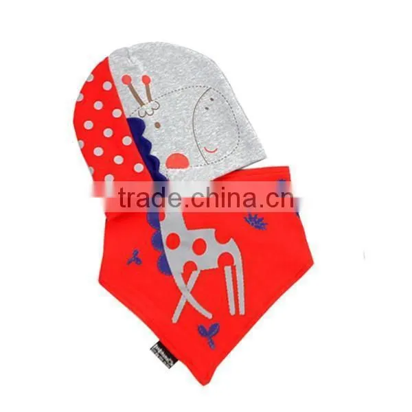 New Lovely Infants Triangle Scarf Bibs + 3D Giraffe Print Cotton Beanie Hats Caps
