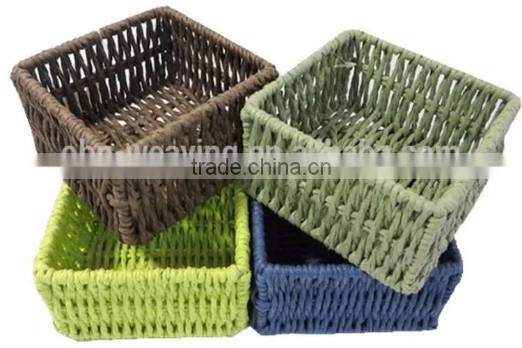 2017 new design graceful handmade paper rope material square hanging storage baskets