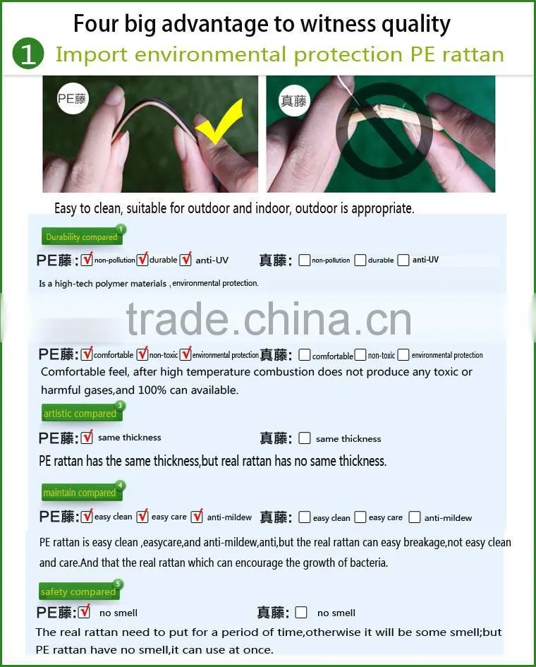 rattan outdoor/living room furniture PE rattan dining sets for 6 persons
