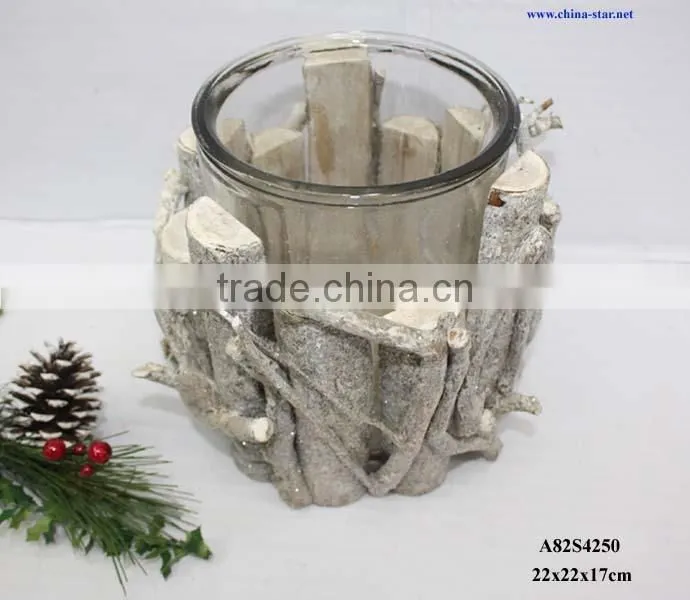 wooden cylinder candle stand with glitter
