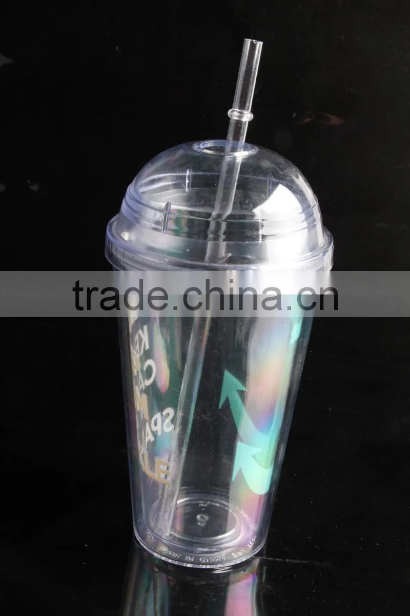 16oz bpa free plastic reusable double wall tumbler with dome lid