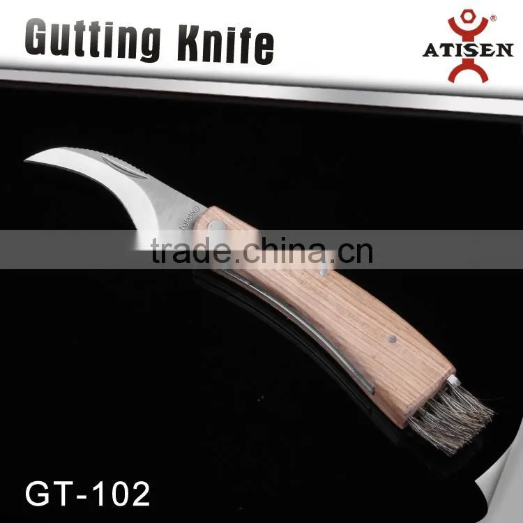 Hight Quality Folding wooden handle Mushroom Knife With Brush and tweezers GT-102