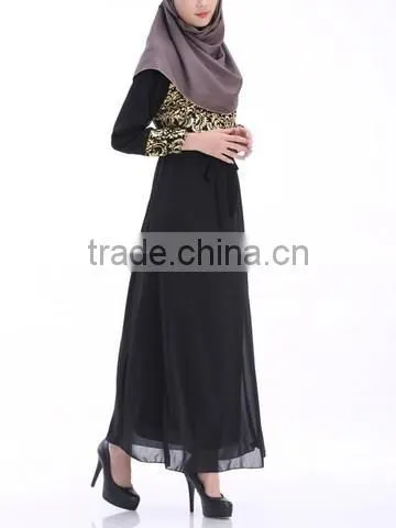 Guangzhou Wholesale Clothing OEM Hijab Style Bright Front Long Sleeve Ten Colors Chiffon Jalabiya With Sash