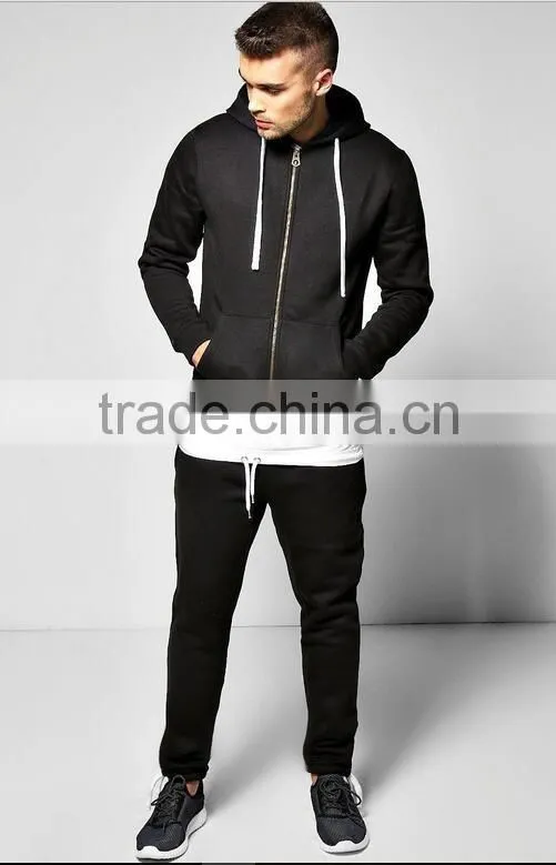 Cheap wholesale plain tracksuit 100% polyester hoodie tracksuit for men