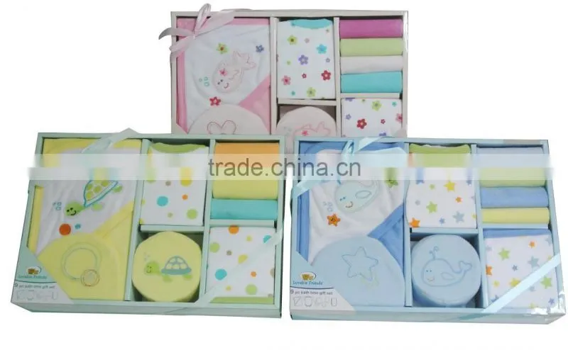 newborn baby 9pcs bath time gift set/hooded towel/baby garment