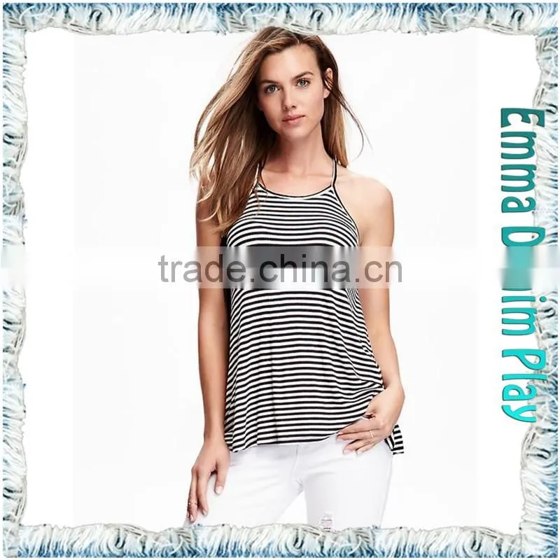 Latest Designs Sexy Ladies White Black Striped Tank Tops