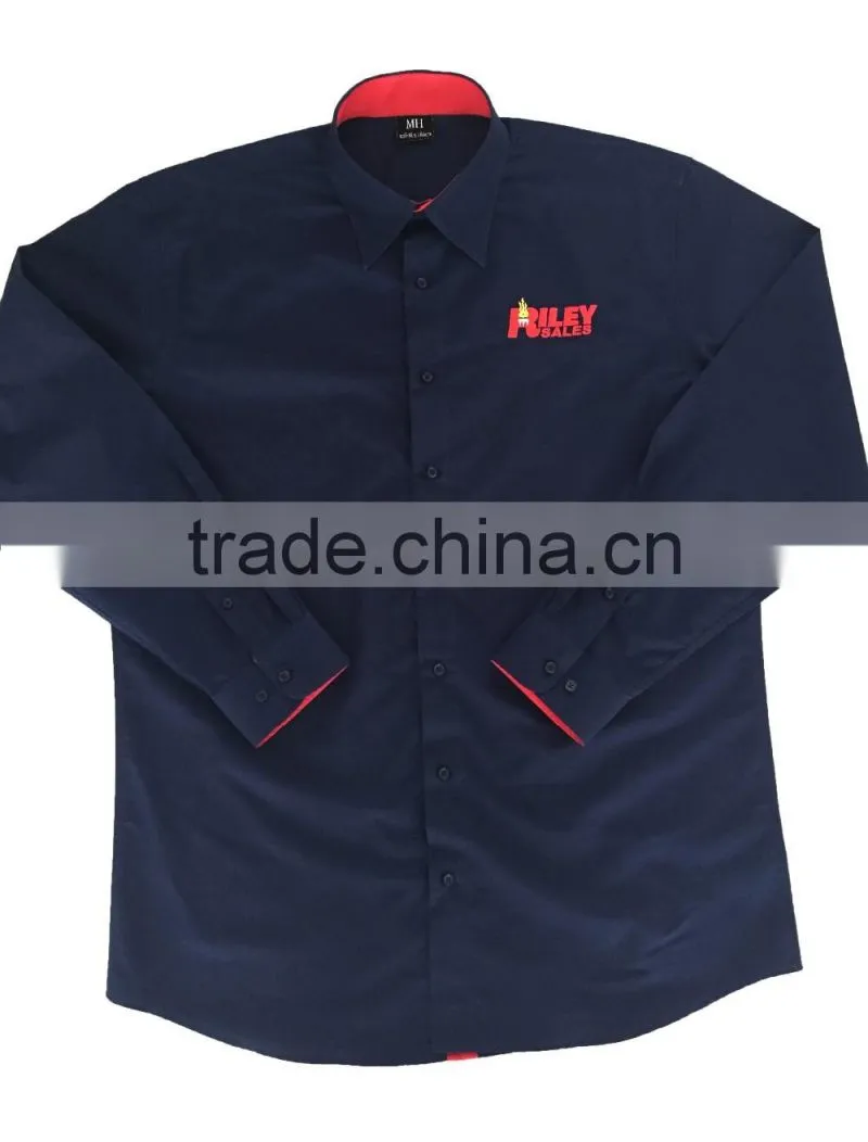 2017 latest contrast casual spread collar men's shirt with embroidery