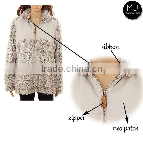 wholesale puffer knitted jersey monogrammed blank youth quarter zip jacket sherpa fleece pullover for women
